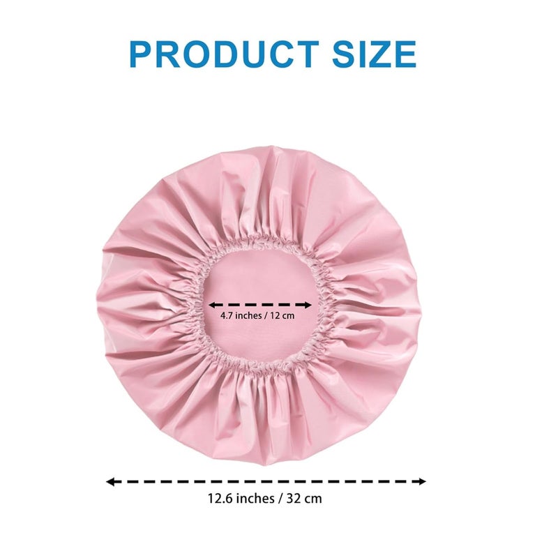 CHFONG Shower Cap for Women, Double Layer Waterproof Bath Cap, Reusable Hair Protector, Large Waterproof Shower Bonnet Washable Elastic Band Bath Hair Hat for Long Hair, Braids， - Pink - Image 4